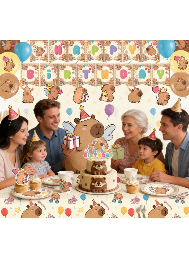 153 قطعة لوازم حفلة عيد ميلاد كابيبارا لطيفة - مجموعة أدوات مائدة حفلة بمواضيع كابيبارا البرتقالية لزينة عيد الميلاد يمكن أن تخدم 10 ضيوف - Image 5